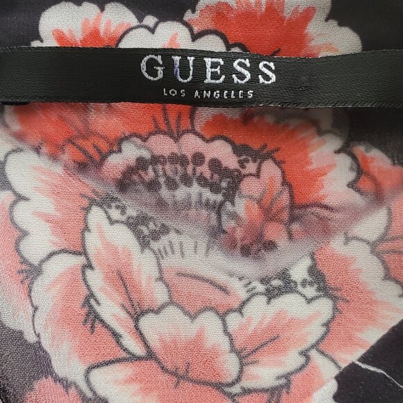 GUESS Nira Chiffon Semi Sheer Floral Rhinestone Detail Long Sleeve Button Down S - Picture 9 of 14